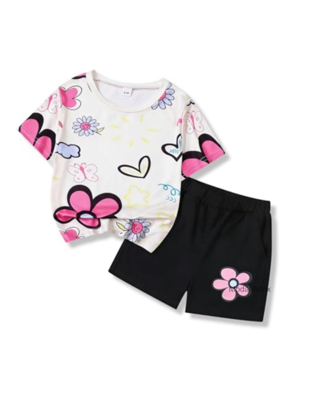 Toddler Girls Floral Top & Shorts 2pc Outfit Cotton Blend Set